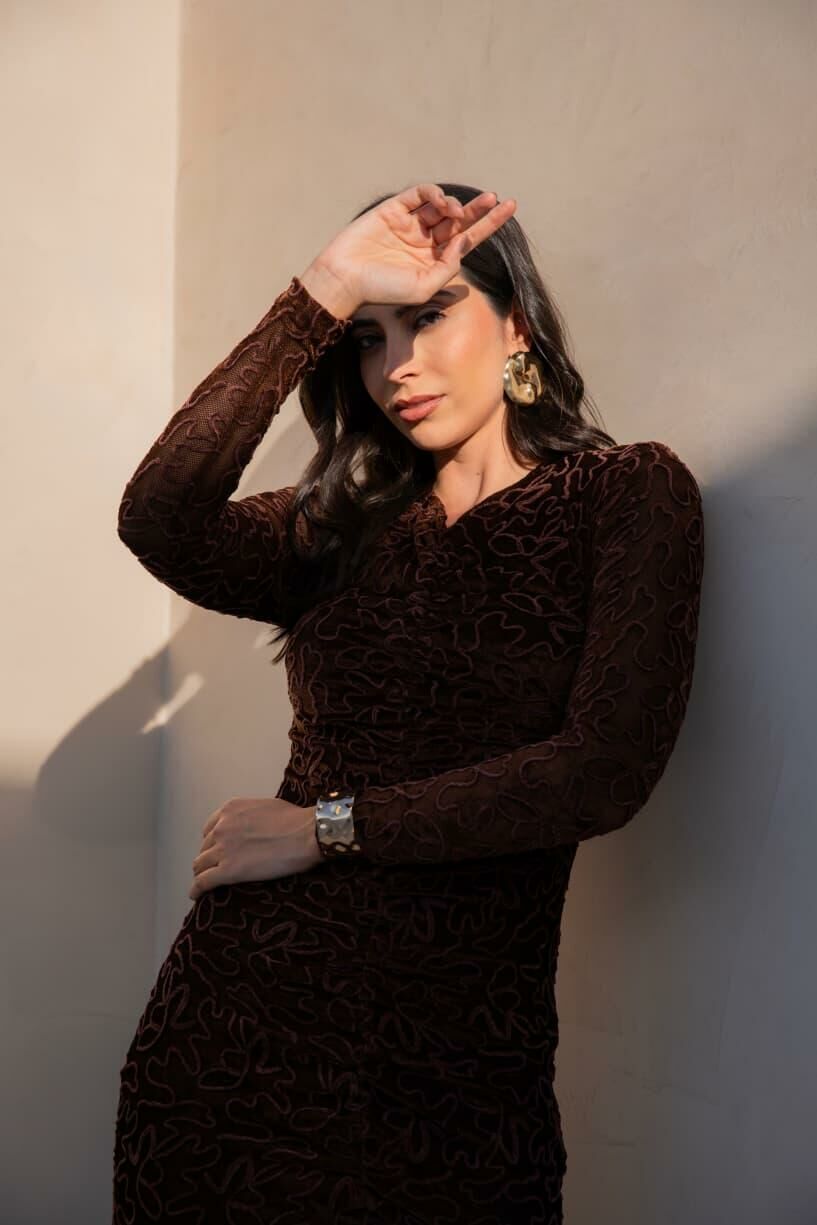 Imagem de Vestido Tule Cordone Marrom Olívia